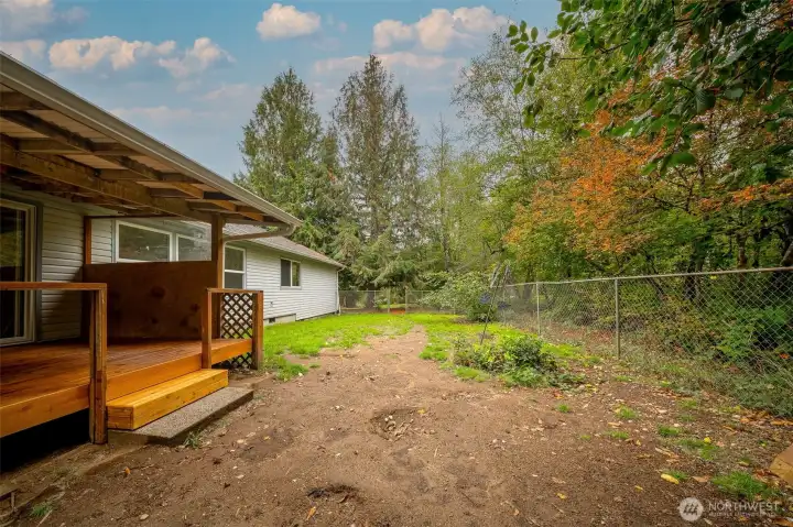 Backyard with covered deck
