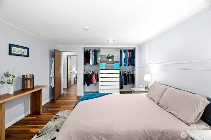 Main bedroom generous closet space. Main bedroom generous closet space.