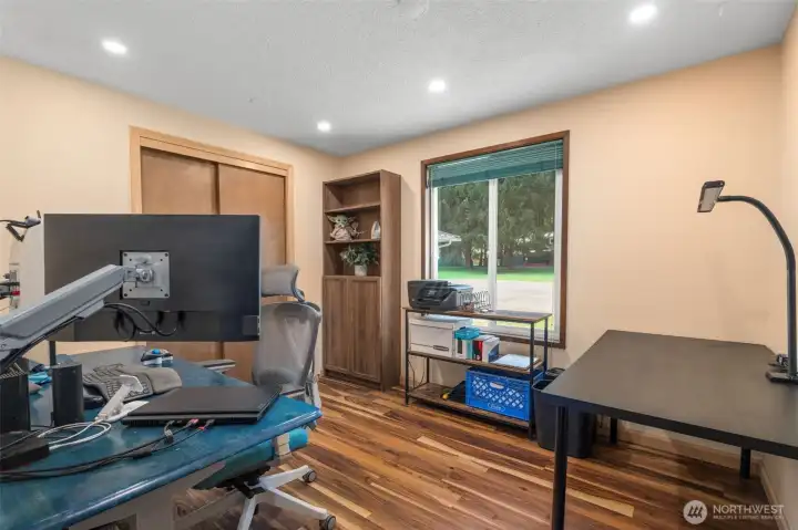 Versatile third room bedroom or can be an office space with updated flooring, recessed lighting and large windows offering natural light. Versatile third room bedroom or can be an office space with updated flooring, recessed lighting and large windows offering natural light.