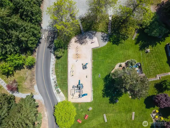 Aerial view of the playground and park. Aerial view of the playground and park.