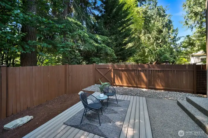 Fully fenced and private backyard with patio and deck Fully fenced and private backyard with patio and deck