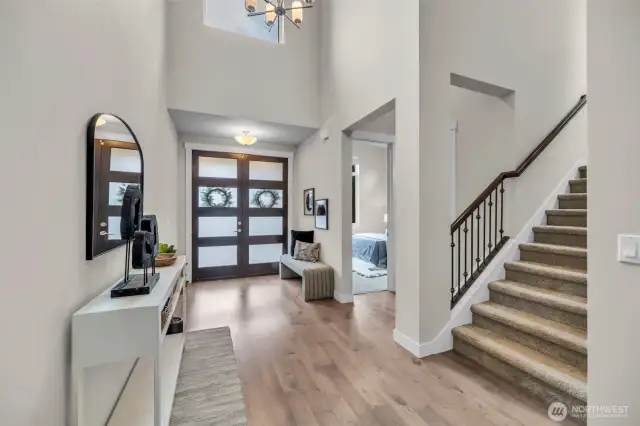 Entry foyer with soaring ceilings.