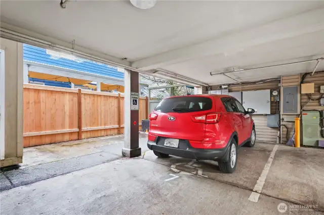 The parking space assigned to the unit is #7, conveniently located and the first space next to the entrance to the building.