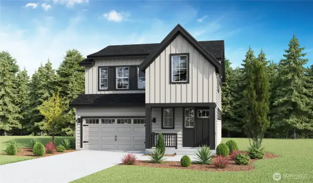 Depictions of homes or other features are artist conceptions. Hardscape, landscape and other items shown may be decoration and not included in the purchase price and availability may vary. Exterior Elevation of 2766 plan