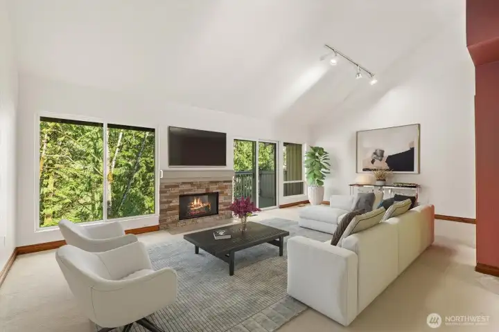 Virtually Staged. The vaulted ceilings and windows overlooking the natural stream speak for themselves. Come See!