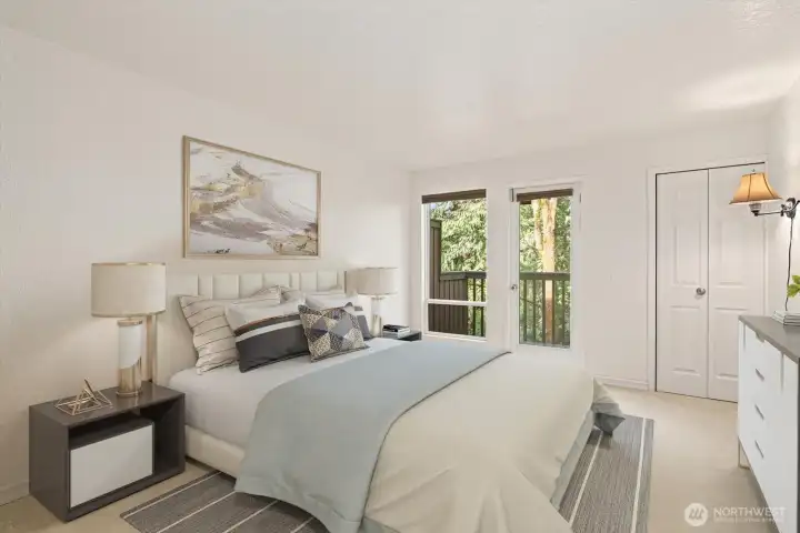 Virtually Staged 3rd Bedroom is just as bright, peaceful and spacious as the primary, complete with it's own balcony above the nature preserve.