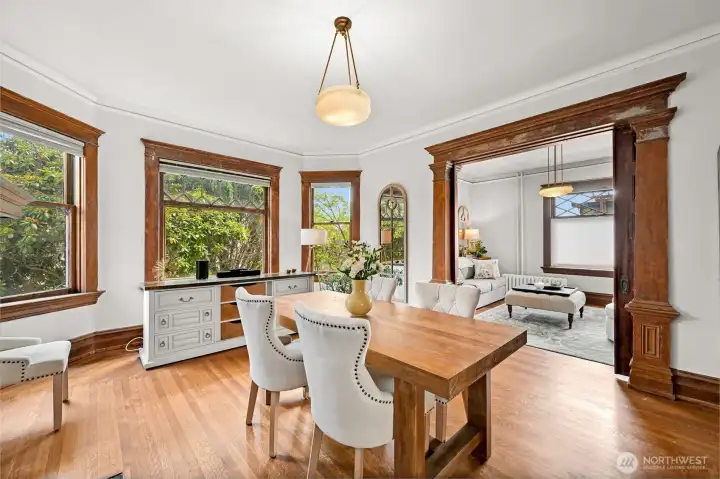 Dining room with fireplace
