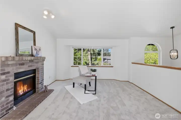 Cozy fireplace in large living room
