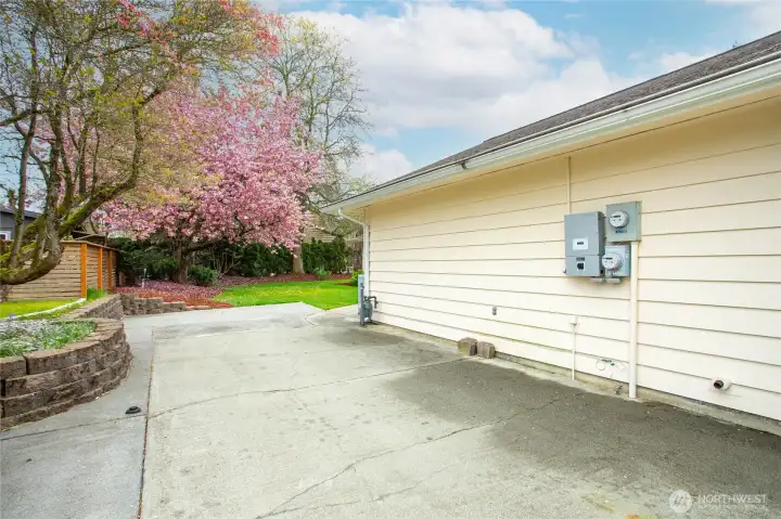 RV dump and power (20 amp). Generator exhausts outside.
