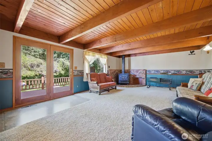 Large Family Room with freestanding wood stove