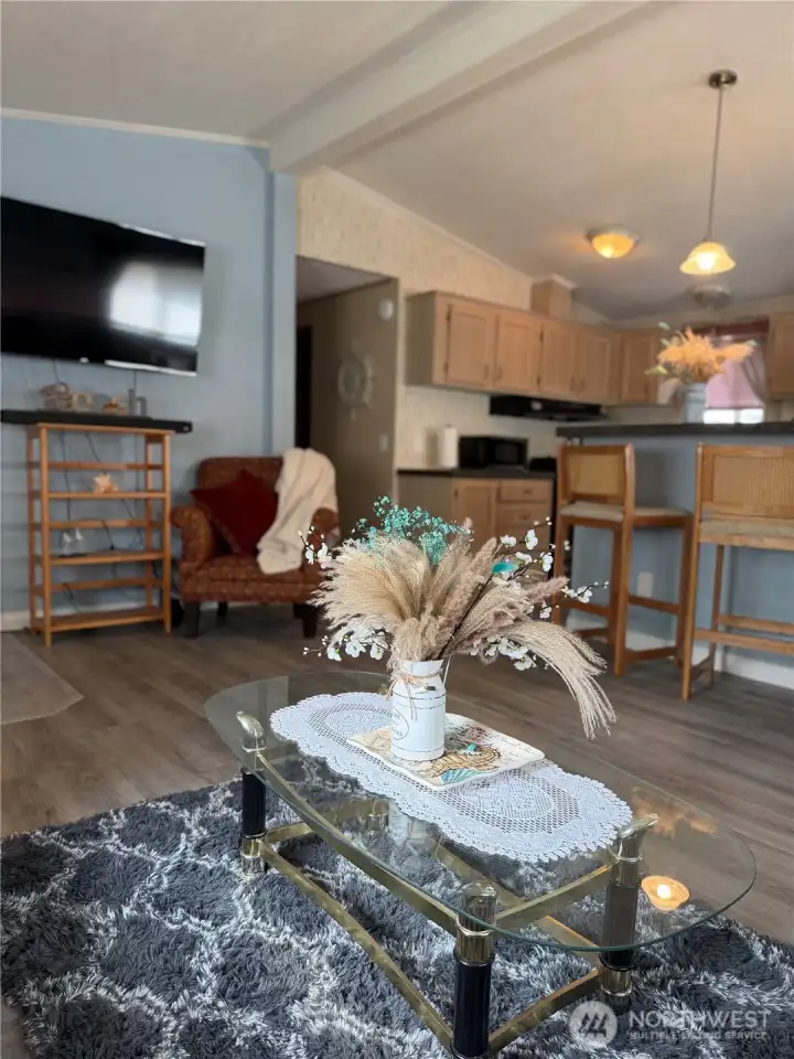 From corner of living room to hall and kichen