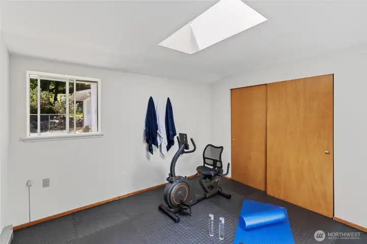 This adaptable flex space is ideal for a home gym, office, studio, or hobby room. This adaptable flex space is ideal for a home gym, office, studio, or hobby room.