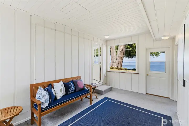 The covered breezeway provides a charming connection between the main house and the private guest wing. The covered breezeway provides a charming connection between the main house and the private guest wing.