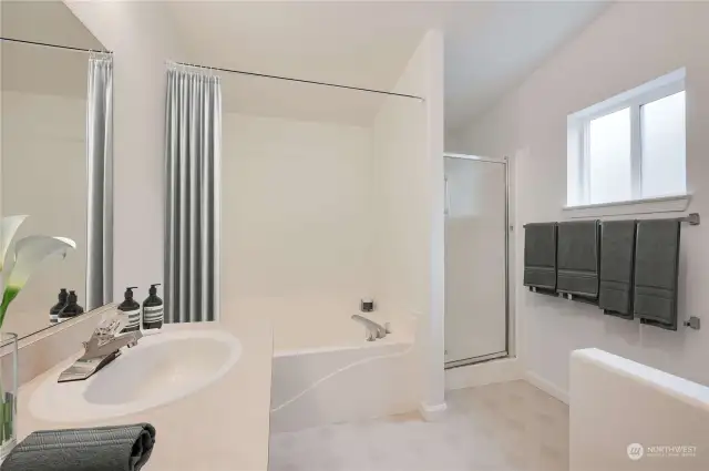 You will love the soaking tub, double sinks and separate shower.  Virtually staged.