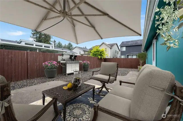 Virtually staged to show how wonderful this back yard is. Very low maintenance