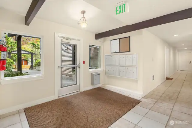 Entrance to the lobby with secure mail area.