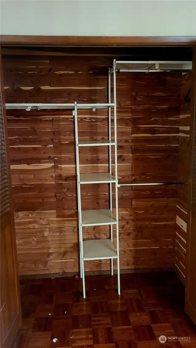 Cedar lined closet in primary bedroom