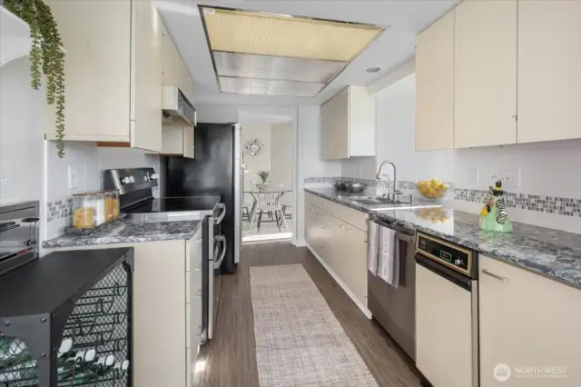 Kitchen is conveniently next to the dining space
