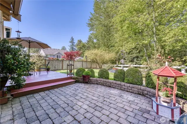 Extended patio offers lots of places to relax.