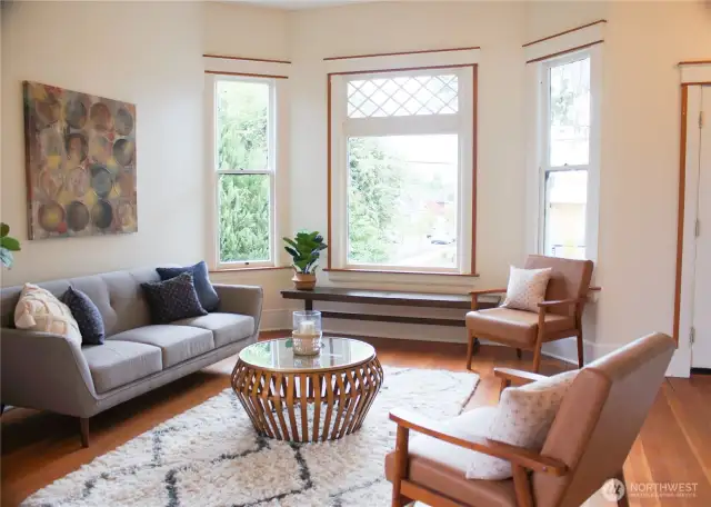 High ceilings, original fir trim