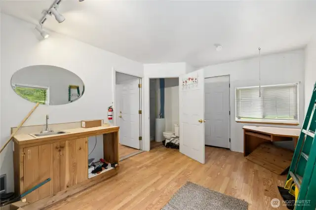 Large 3/4 bathroom attached to big flex room possible bedroom, home gym, office use your imagination.