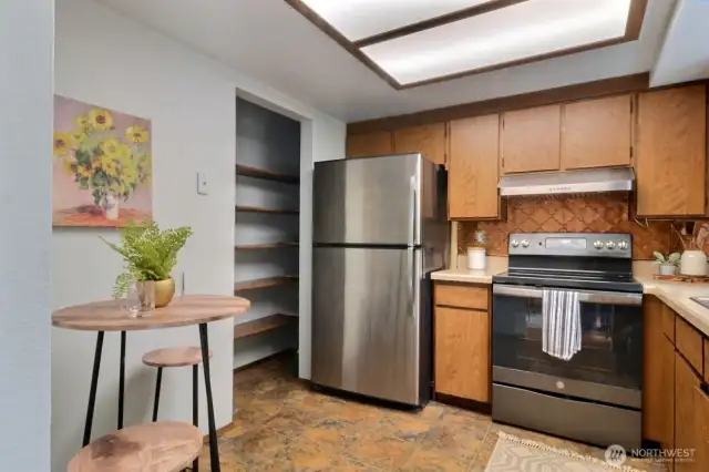 Add a pantry door, or keep the open shelving.  Either way, look at all this great space!