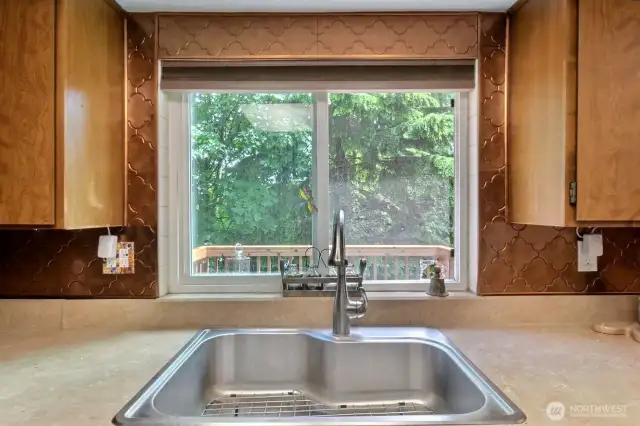 Enjoying the natural beauty of the backyard helps make dish-washing a pleasant experience!