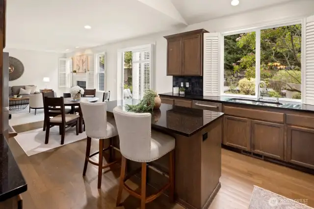 Stunning and peaceful views from the kitchen and family room.  Natural light exudes throughout this space!