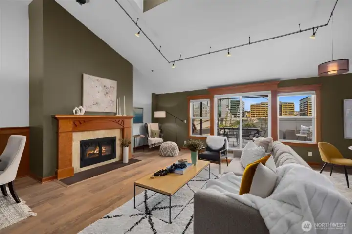 Inviting lounge area centered around a sleek fireplace—perfect for cozy evenings or casual gatherings.