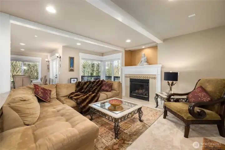 Family room with gas fireplace.