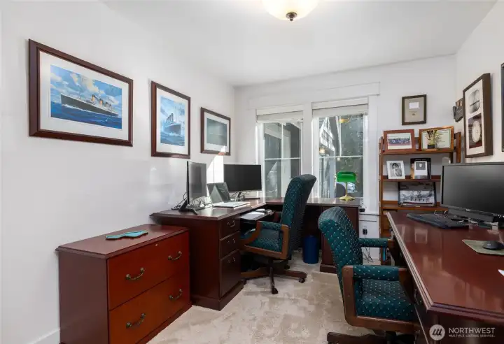 Home office with privacy french doors