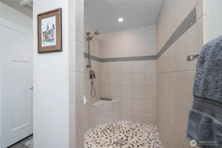 Sizeable tile shower added by current owners.