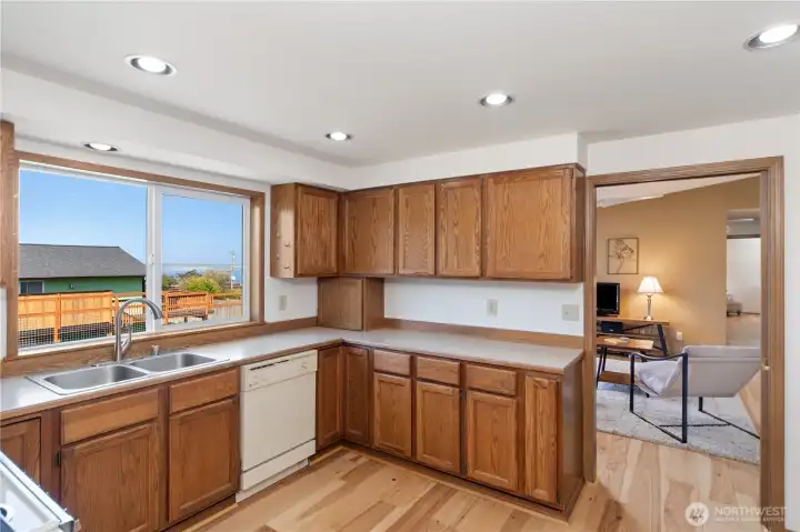 Kitchen with a view and lots of storage