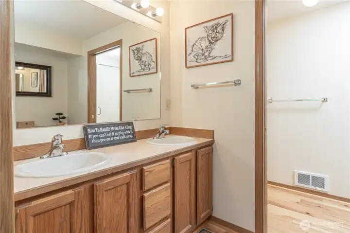 Primary bath with double sinks.