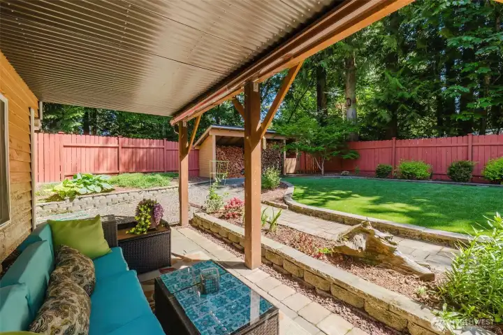 Covered patio space. Covered patio space.