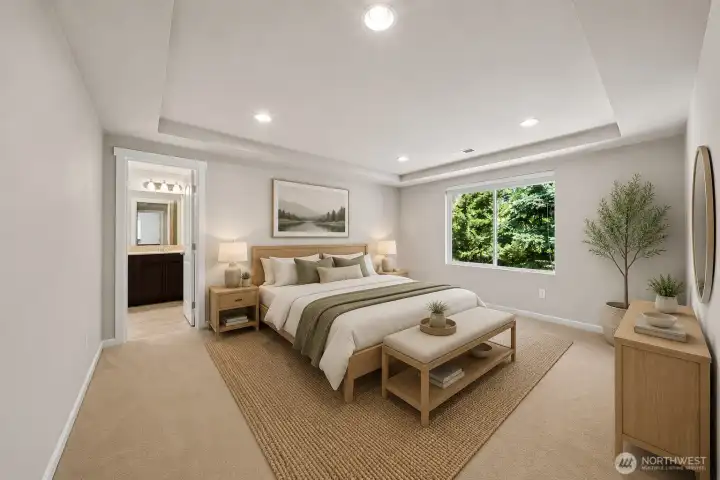 Virtually staged primary bedroom Virtually staged primary bedroom