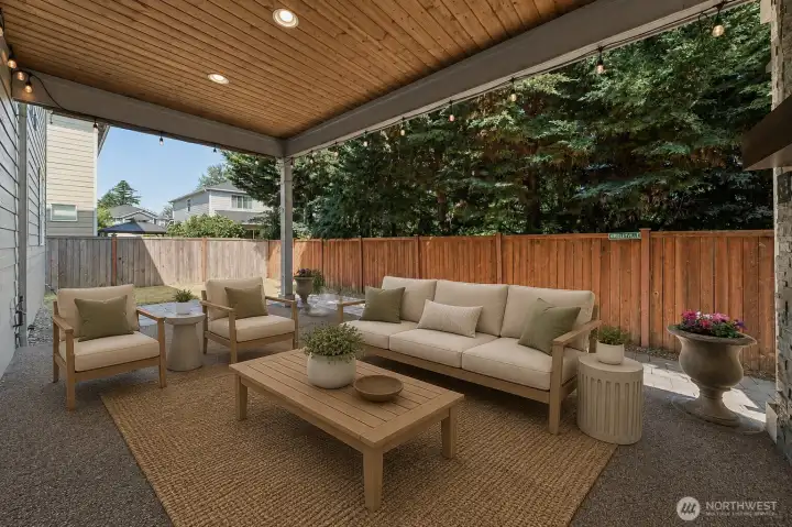 Virtually staged covered back patio Virtually staged covered back patio