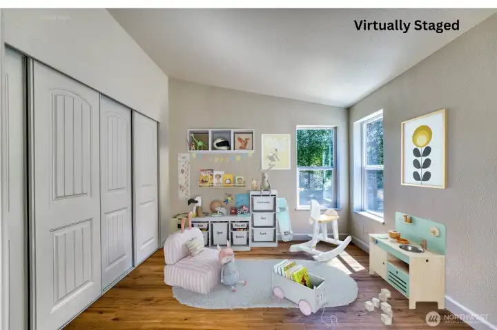 Virtually stages playroom