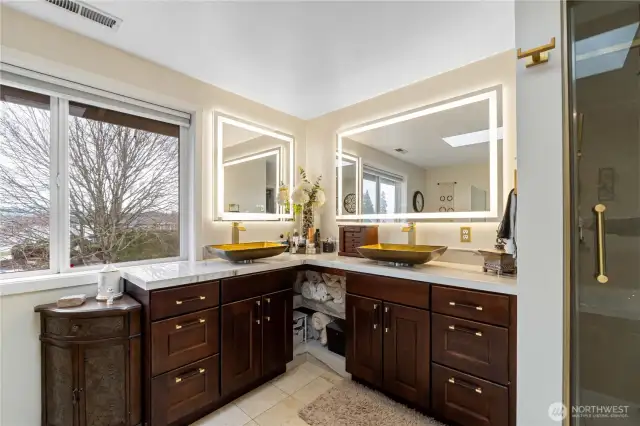 Double vanities in this updated bath room