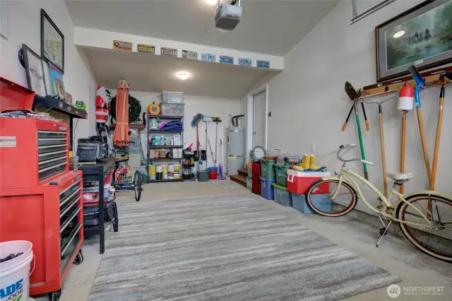 The garage is nice and deep, so there is room for more than just a vehicle.