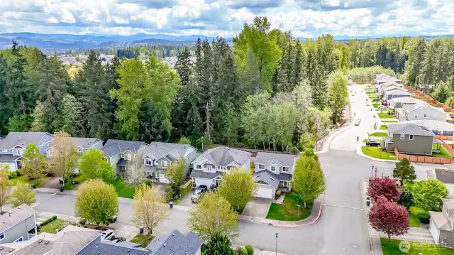 The aerial view captures the stunning natural backdrop of the Sunrise Community—an ideal representation of the beauty and lifestyle of Northwest living.