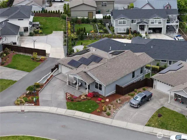 Aerial image of the front of the house in the 48 Degree North Community