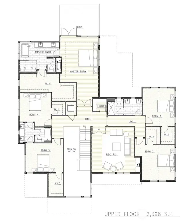 So much space in the upper level with 5 beds, 3 baths, and the sprawling rec room. Wideplank hardwood flooring upgrade to include stairs, upper hallway, rec room, and primary room