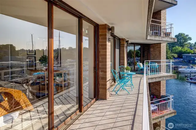 The patio is spacious with room for multiple seating spaces.