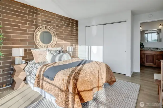 The wood floors are in the hall and bedrooms.
