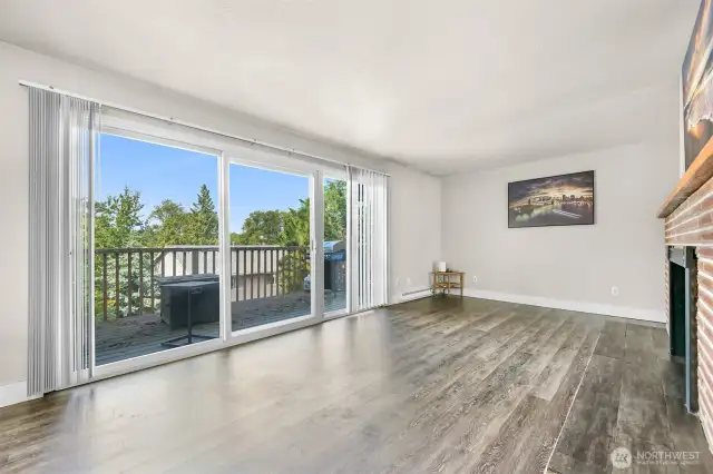 Large slider door out to the balcony overlooking the yard below.