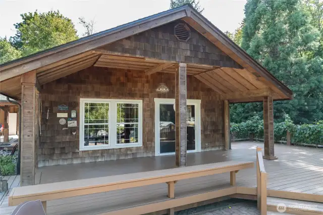 Expansive deck with bench seating.