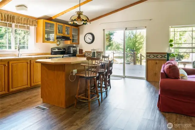 Kitchen with island seating.