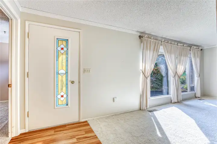 Front door and living room