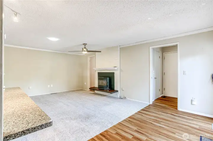 Family room w pellet stove